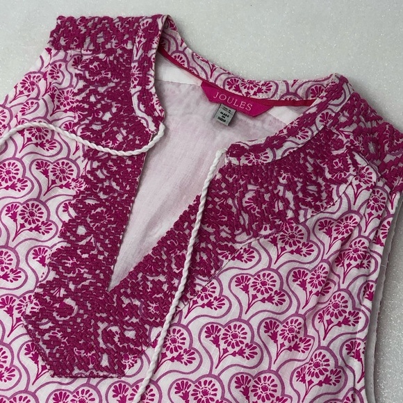 2/$30 Joules Dress Orianne Sleeveless Embroidered Pink & White Geometric Size 4 - Picture 6 of 15